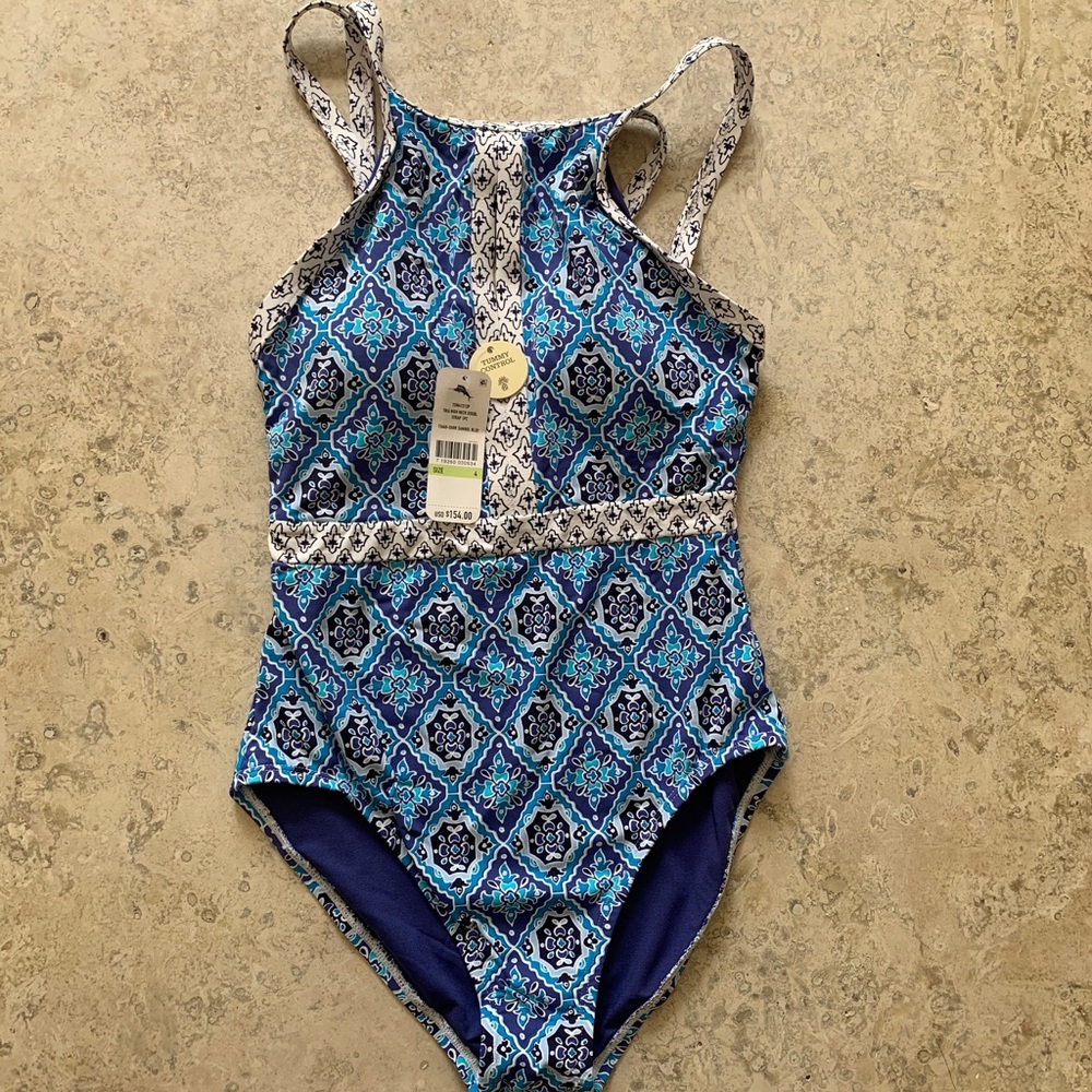 Tommy Bahama halter one piece swimsuit blue